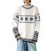 Christmas Snowflake Sweater Color Blocked Jacquard Couple's Round Neck Knitted Sweater_viptrois.com