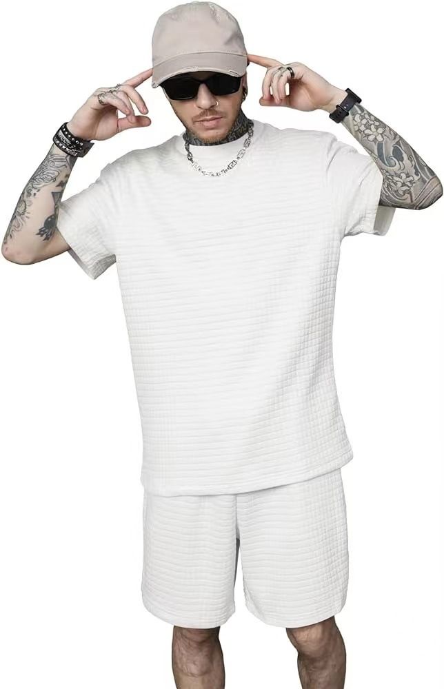 Men's Athletic Lounge Set – Minimalist Cotton-Blend T-Shirt & Mid-Thigh Shorts 2-Piece Outfit (S-XXXL, 5 Neutral Colors)_viptrois.com