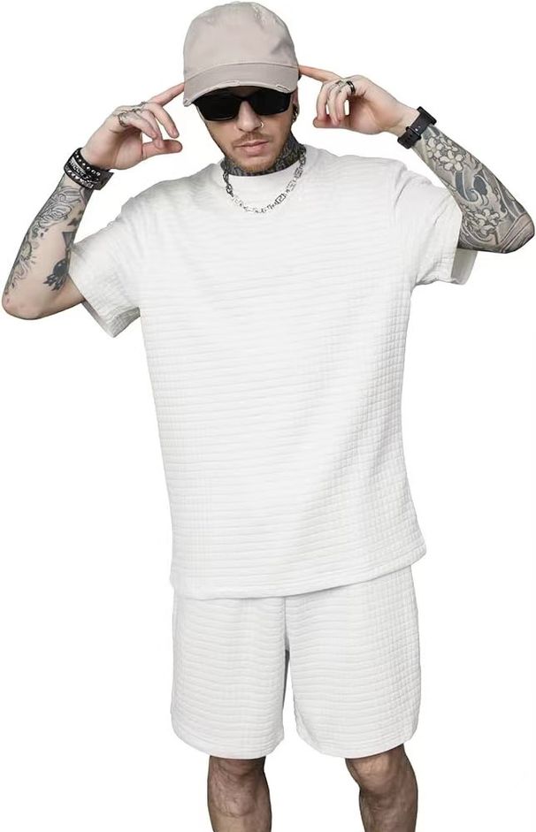 Men's Athletic Lounge Set – Minimalist Cotton-Blend T-Shirt & Mid-Thigh Shorts 2-Piece Outfit (S-XXXL, 5 Neutral Colors)_viptrois.com