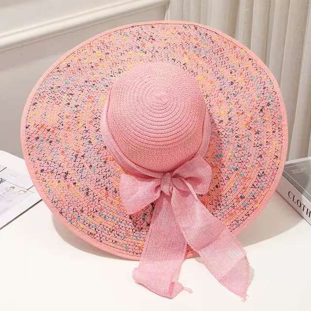 Fashion Women Summer Visors Foldable Sun Wide Large Brim Beach Hats Bow Straw Hat UV Protection Travel Cap _viptrois.com