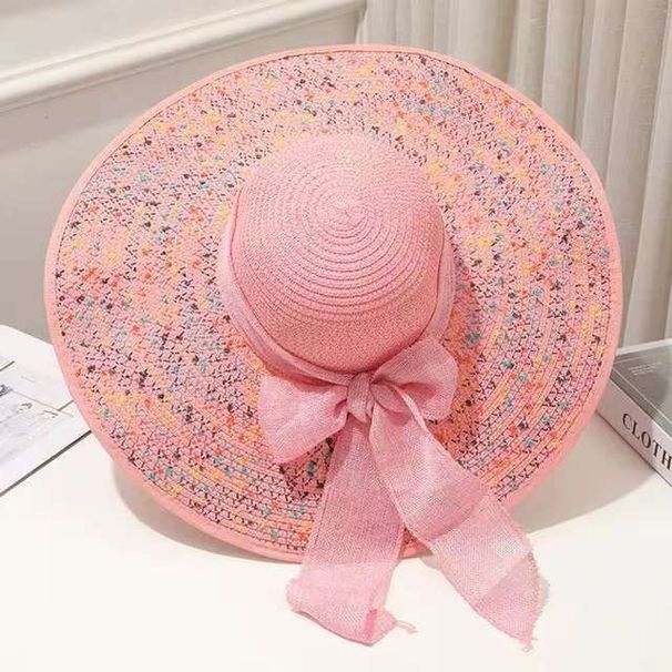 Fashion Women Summer Visors Foldable Sun Wide Large Brim Beach Hats Bow Straw Hat UV Protection Travel Cap _viptrois.com