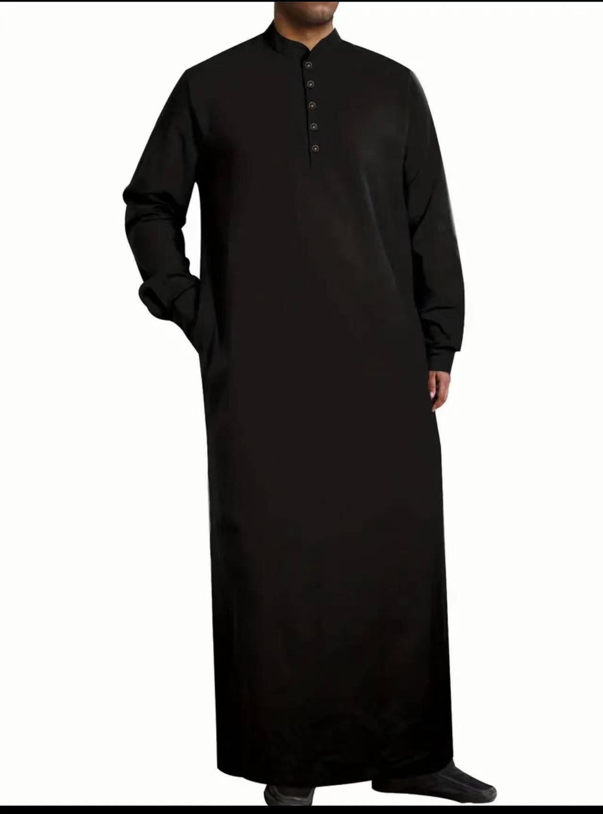 Men's Clothing Simple Long Stand Collar Button Muslim Robe_viptrois.com