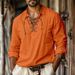 Men's Clothing European And American Men's New Cotton And Linen Lapel Loose Shirt Home Pullover V Neck Tie Long Sleeved Shirt Men's Clothing_viptrois.com