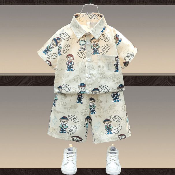 Mother & Kids Boys Summer Wear Bear Shirt Suit Casual Short Sleeved Two Piece Suit Trendy_viptrois.com