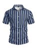 Men's Summer Vertical Striped Short Sleeve Shirt Casual Button Down Beach Shirts_viptrois.com