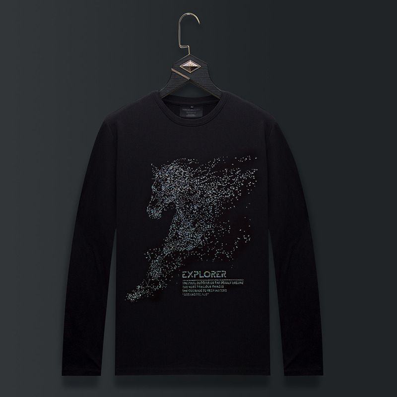 Men's Clothing Spring and Autumn long sleeved T shirt men's new men's clothing tops slim bottom T shirt men's T shirt printed war horse large size_viptrois.com