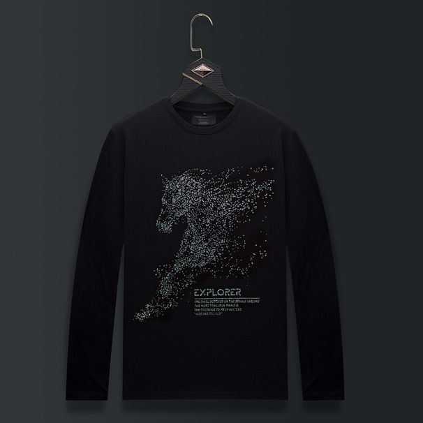 Men's Clothing Spring and Autumn long sleeved T shirt men's new men's clothing tops slim bottom T shirt men's T shirt printed war horse large size_viptrois.com