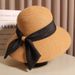 Women's Hats Straw Hat Women's Summer Sun Protection UV Beach Wide Brim Straw Hat Ribbon Sun Hat UV Face Cover_viptrois.com
