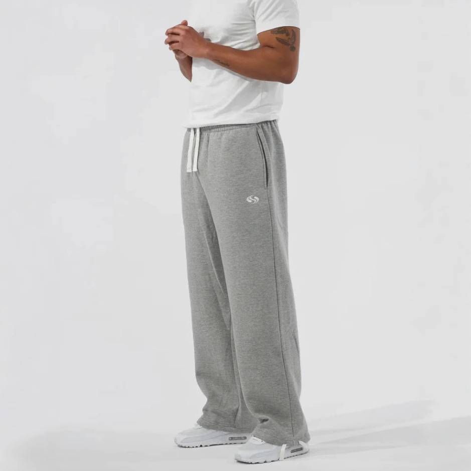 Men's High-Waisted Straight Leg Pants - 95% Cotton Blend, Streetwear Casual Trousers (Gray/Black, S-XXL)_viptrois.com