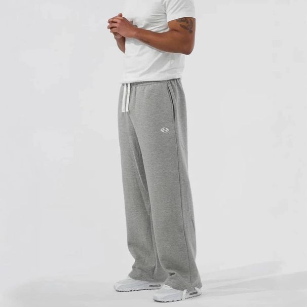 Men's High-Waisted Straight Leg Pants - 95% Cotton Blend, Streetwear Casual Trousers (Gray/Black, S-XXL)_viptrois.com