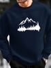 Men's Loose Casual Fashionable Mountain Reflection Pattern Printed Round Neck Long Sleeved Sportswear For Autumn And Winter_viptrois.com