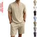 Men's Linen-Blend Short Sleeve Polo Shirt And Shorts Set Relaxed Fit Vacation Outfit Premium Fabric_viptrois.com