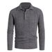 Men's Slim Fit Turn-Down Collar Long Sleeve Knit Sweater - Lightweight Stretch Polyester, Casual Office Wear (Denim/White/Dark Grey/Navy/Army Green)_viptrois.com