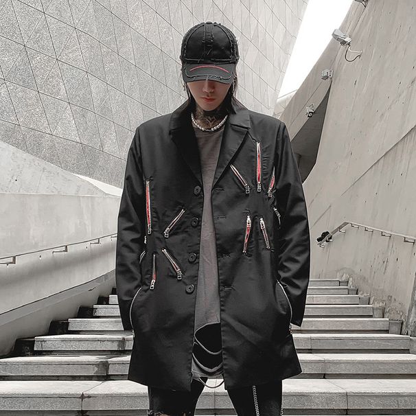 Wholesale foreign trade autumn and winter casual suits Korean version ins slim fit multi-zipper decorated suit jacket XF11 P105_viptrois.com