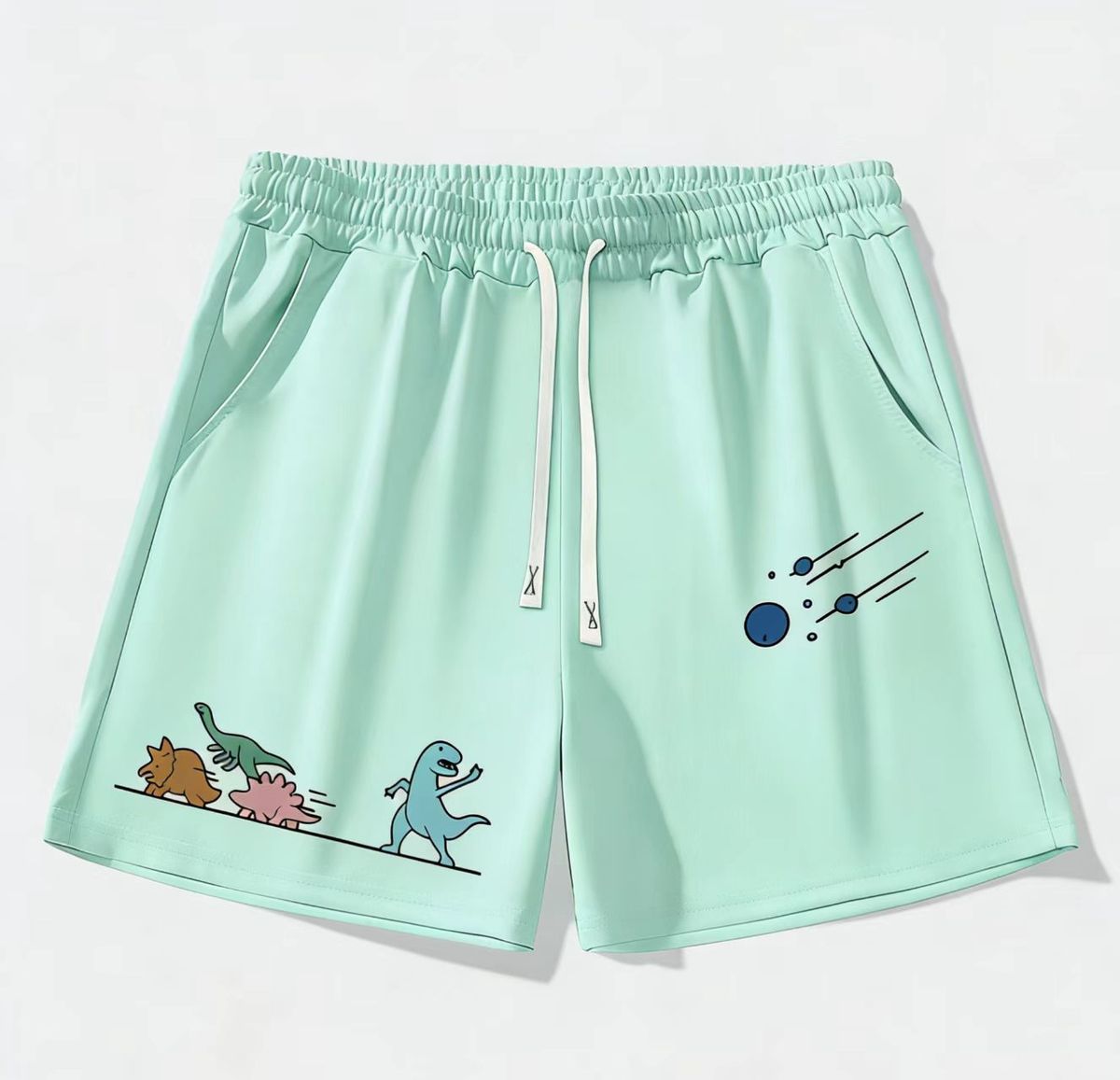 Men's Clothing Men's Fun Cartoon Dinosaur Meteorite Print Loose Fit Shorts Trendy Summer Style Casual Sporty Versatile Couple Style_viptrois.com