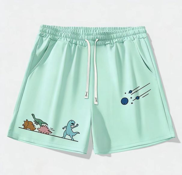 Men's Clothing Men's Fun Cartoon Dinosaur Meteorite Print Loose Fit Shorts Trendy Summer Style Casual Sporty Versatile Couple Style_viptrois.com