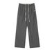 Men's Clothing style double waist stitching striped casual pants for women summer new all match lace up design loose straight wide leg pants_viptrois.com