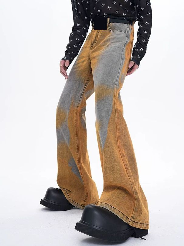 Men's Clothing Niche Design Short Sleeved Denim Shirt Jacket Tie Dye Gradient Ripped Pants Shirt Suit Trendy_viptrois.com