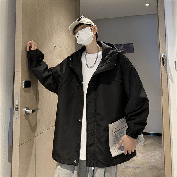 Men's Baseball Spring Autumn Japanese Retro Trendy BF Casual Loose Solid Color Versatile Hooded Jacket Cardigan_viptrois.com