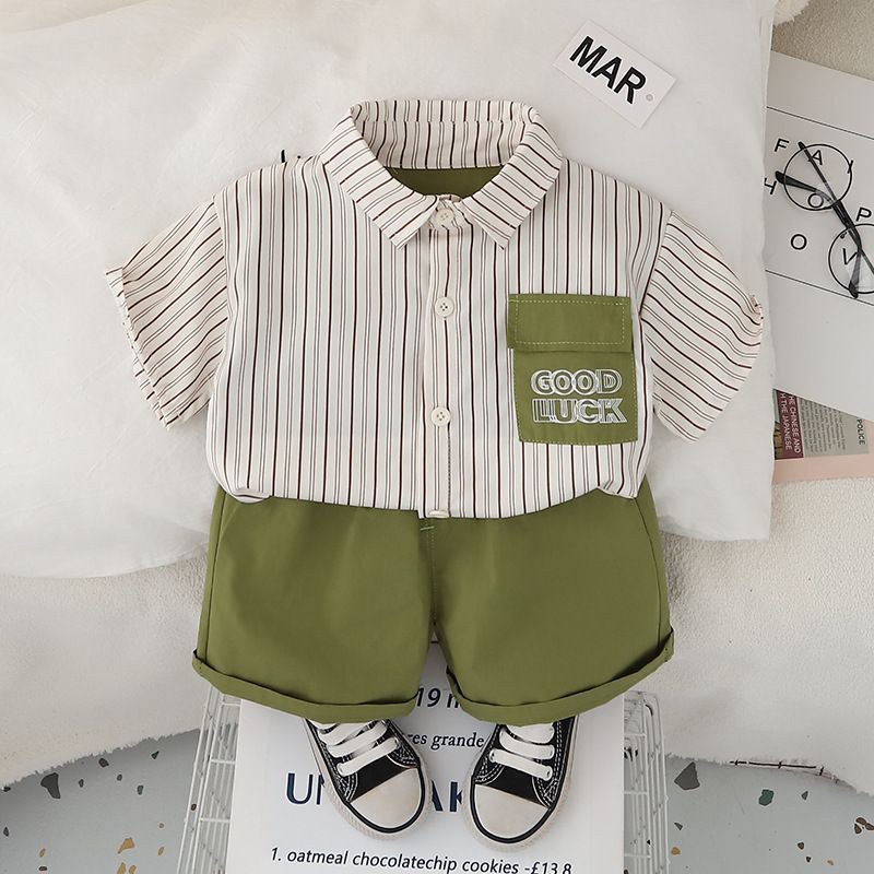 Children's New Short Sleeve 2025 Baby Summer Thin Shirt Two Piece Set Handsome_viptrois.com