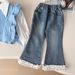 Mother & Kids Girls Spring Suit Long Sleeve 2025 New Children's Fashion Knitted Vest Shirt Suit With Lace Jeans_viptrois.com