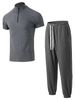 Men's Clothing Men's Casual Two-Piece Set Summer Breathable Jogger Pants And Half Zip Stand Collar Short Sleeved Top Vertical Ribbed Design_viptrois.com