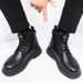 Men's Shoes Large Size Black Martin Boots Men's British Style Work Boots Outdoor Trendy Shoes Mid Cut Leather Boots Men's Autumn Leisure_viptrois.com