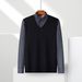 Men's Winter Thickened And Velvet Men's Fake Two-piece Youth Fashion Splicing Color Warm Sweater Knitted Sweater Men's_viptrois.com