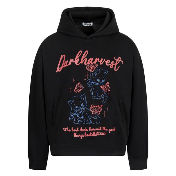 Cartoon Cat Print Hoodie Pullover Loose Fit Spring Autumn Men's Vibe Trendy Niche Long Sleeve Sweatshirt_viptrois.com