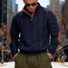 Men's Heavyweight Textured Pullover Sweatshirt Winter Casual Henley Neck Streetwear Top With Contrast Panels_viptrois.com