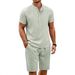 Men's Clothing New Men's Casual Henry Shirt Tops Shorts Sports Suit_viptrois.com
