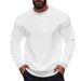 Men's Jacquard Square Pattern Long Sleeve T-Shirt - Breathable Loose Fit Casual Round Neck Shirt, Lightweight Layering Top (White/Dark Gray_viptrois.com