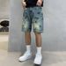 Men's Clothing Personalized Printed Denim 5 Point Pants New Summer Retro Hand Painted Graffiti Denim 5 Point Pants Street Casual Shorts_viptrois.com