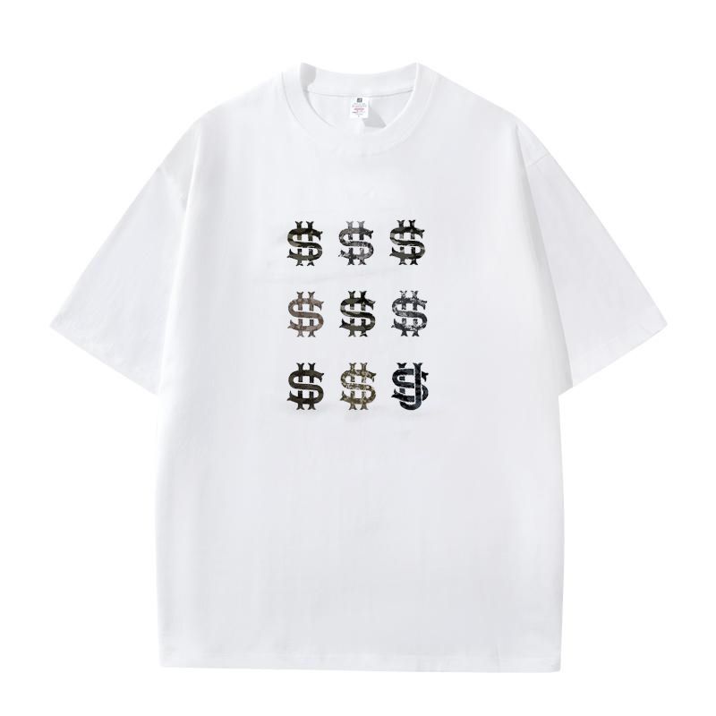 Unisex Men's Clothing Crew Neck Printed T-shirt Loose Fitting, Retro Harajuku Style, Drop Shoulder Sleeves, Unisex._viptrois.com