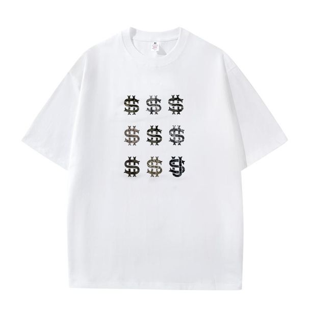 Unisex Men's Clothing Crew Neck Printed T-shirt Loose Fitting, Retro Harajuku Style, Drop Shoulder Sleeves, Unisex._viptrois.com