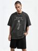 230g Washed Men Casual Tee White Rose Letter Print Short Sleeve Loose Daily Streetwear T-Shirt_viptrois.com