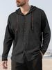 Men Drawstring Hood Linen Long Sleeve Button Shirts Casual Solid Blouses_viptrois.com