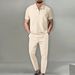 Men's Clothing Summer New Men's Waffle Casual Lapel Short Sleeved Zipper Suit Fashion Solid Color Suit_viptrois.com