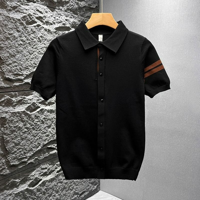 Men's Slim Fit Knit Polo Shirt – Short Sleeve Solid Color Undershirt, Breathable & Comfortable For Casual & Smart Wear_viptrois.com