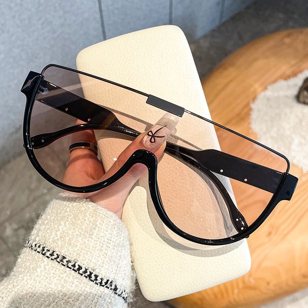 Brown Street Style Half Fashion Large Frame One-piece Lens Men With Big Face Slimming Sunglasses For Women Trendy_viptrois.com