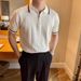 Men's Clothing Spring And Summer Short Sleeved Lapel Casual Sweater For Men Simple Small Fragrance Style Concave And Convex Stripes Half Zipper Trend_viptrois.com