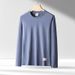 Morandi Color Long Sleeve T-Shirt For Men, Solid Color, Japanese Simple Round Neck, Couple Style, Inner Layer, Base_viptrois.com