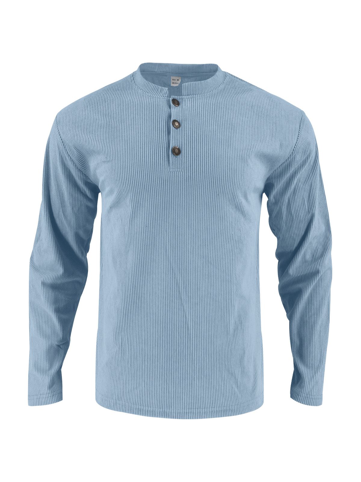 Men's Outdoor Versatile Casual Corduroy Shirt Top Solid Color Round Neck Long Sleeve_viptrois.com