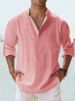 2025 Men's Linen Stand Collar Long-sleeved T-shirt, Loose-fitting Undershirt, Pure Color Long-sleeved Shirt_viptrois.com