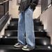 Black Jeans Trendy Style Loose Straight Leg Wide Leg Pants Midweight Polyester Spring Autumn Junior Senior High School Students Long Trousers_viptrois.com