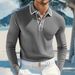 2026 Men's Long-Sleeved Shirt With Solid Collar, Plaid Pattern, Loose And Breathable Business Casual Polo Shirt_viptrois.com