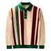 Men's Autumn Light Vertical Striped Knitted Polo Shirt Long Sleeved Slim Fit Lapel Sweater Fashion Mature Color Matching Brand_viptrois.com