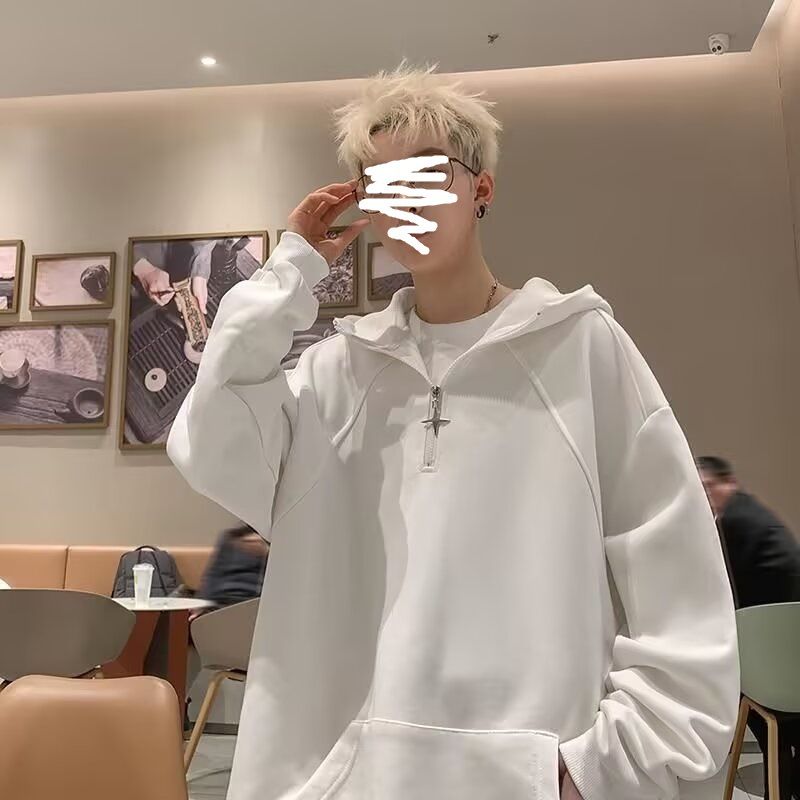 Autumn New Solid Color Basic Half Zipper Design, Niche Hooded Sweatshirt_viptrois.com