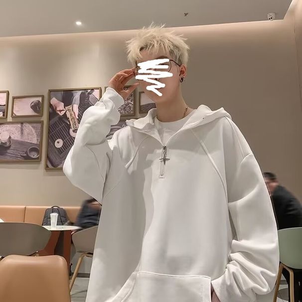 Autumn New Solid Color Basic Half Zipper Design, Niche Hooded Sweatshirt_viptrois.com