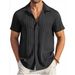 Men's Short Sleeve Casual Shirt – Lightweight V-Neck, Single-Breasted (Pink/Red/Lake Blue/Black/Khaki, S-XXL)_viptrois.com